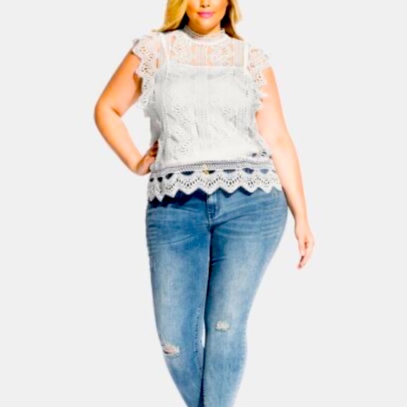 City Chic Tops - City Chic Martina Lace Blouse in White